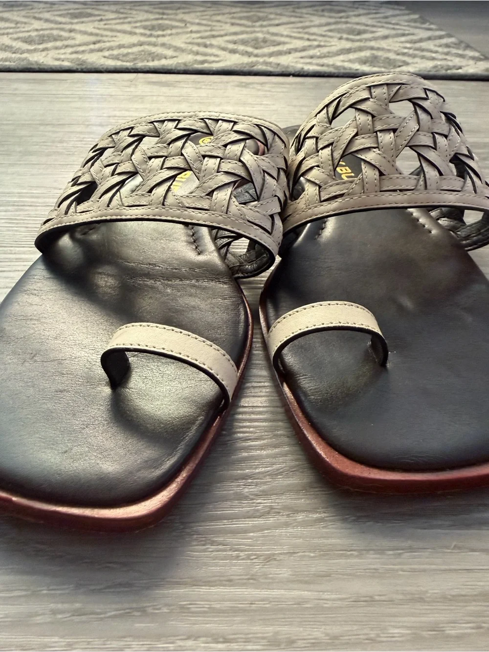Tory Burch Black Footbed White Woven Toe-Loop Slide Sandals